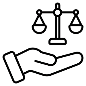 Hand holding balanced scales symbolizing professional legal support.